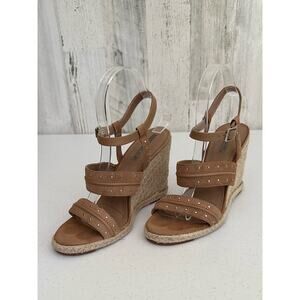 Tahari Womens Wyatt Sandal Brown Wedge Studded Espadrille 4” heel Size 8‎